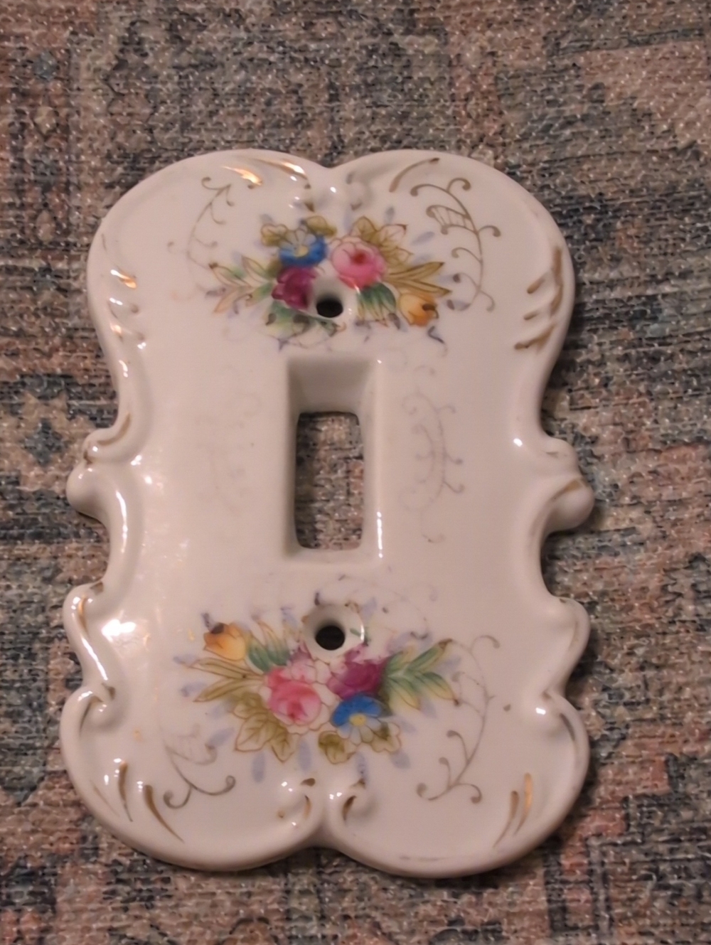 Vintage Floral Porcelain Light Switch Plate - White with Pink & Blue Flowers